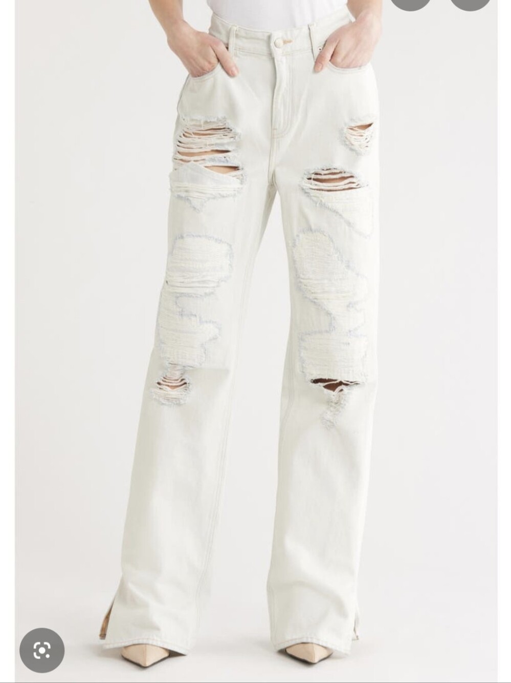 Good American High Rise Distressed Khloe Jeans in Off-White